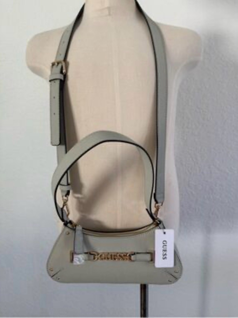 GUESS Light Sage Leather Shoulder Bag with Gold Logo